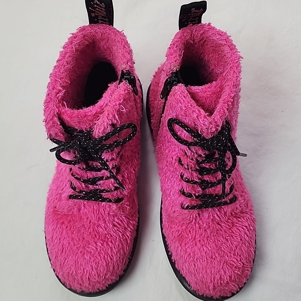 DR. MARTENS 1460 Pascal J Tinsel Fur Boots Kid's Size 2 Clash Pink - Picture 4 of 9